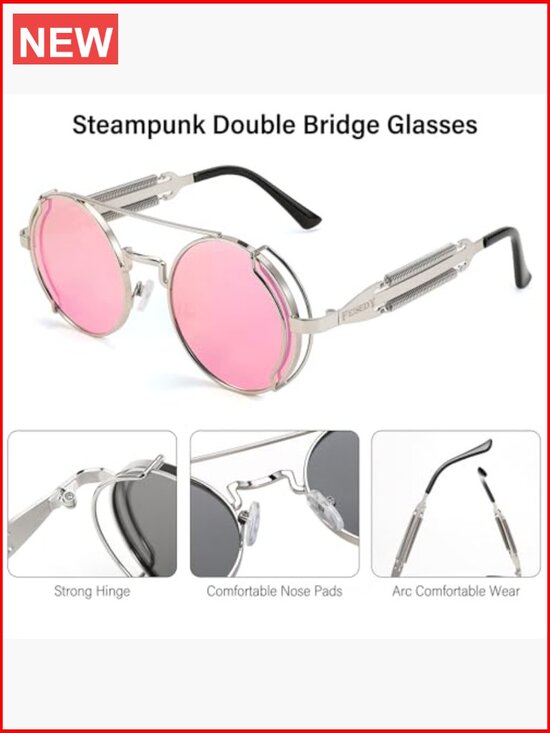Retro Steampunk Gothic Round Metal Frame Aviator Sunglasses main image 6